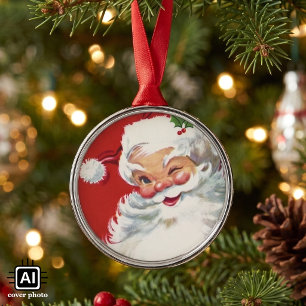 Kerstman vintage, vrolijk en knipogend metalen ornament
