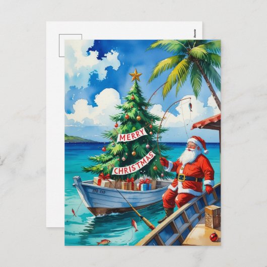 Kerstman vist met Kerstmis Feestdagenkaart (Voorkant / Achterkant)