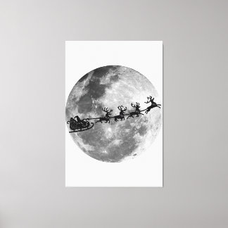 Kerstman vliegt langs de maan canvas afdruk