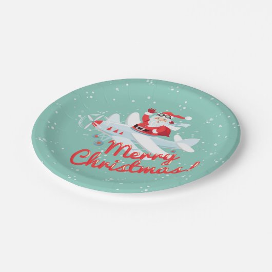 Kerstman, vliegtuig Merry Kerstmis Papieren Bordje (Gekanteld)