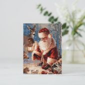 Kerstman voeden dieren briefkaart (Staand voorkant)