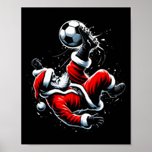 Kerstman Voetbalspeler Fiets Trap Kerst Bal Poster
