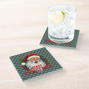Kerstman Vrolijk Kerstillustratiepatroon Glazen Onderzetter
