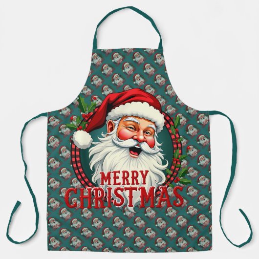 Kerstman Vrolijk Kerstillustratiepatroon Schort (Voorkant)