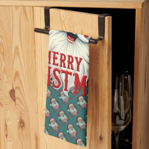 Kerstman Vrolijk Kerstillustratiepatroon Theedoek