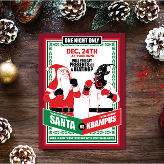Kerstman vs. Krampus Boxing Match Goed vs. Kwaad Feestdagen Kaart
