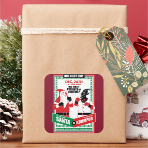 Kerstman vs. Krampus Boxing Match Goed vs. Kwaad Vierkante Sticker