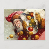 Kerstman w / zak appels Apple Antiek Feestdagenkaart (Voorkant)