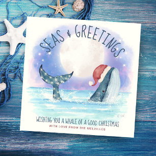 Kerstman walvis zee Maan & Sterren Nautische Kerst Feestdagenkaart