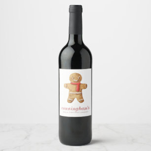 kerstman Waterverf Gingerbread Man Wijn Etiket