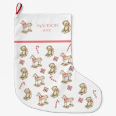 Kerstman Waterverf naam roze jaar Grote Kerstsok (Voorkant)