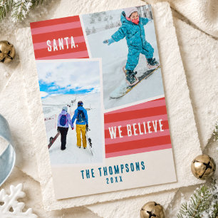 Kerstman We Believe Streep Vakantiefoto Feestdagenkaart