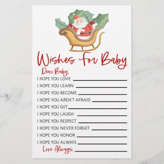 Kerstman wensen voor Baby shower activiteit Briefpapier (Voorkant)