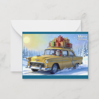 Kerstman Wenskaart Oldtimer Notitiekaartje