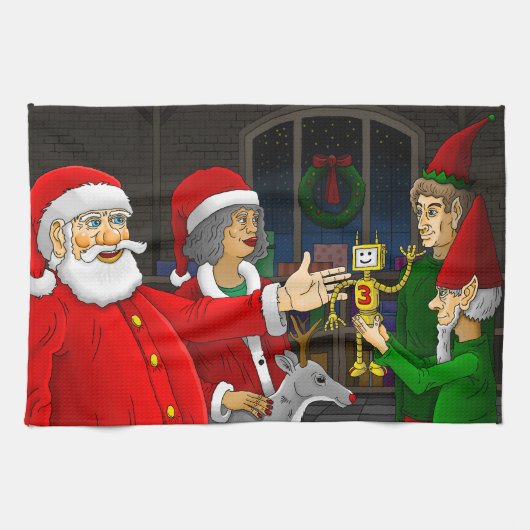 Kerstman Werkplaats Theedoek (Horizontaal)