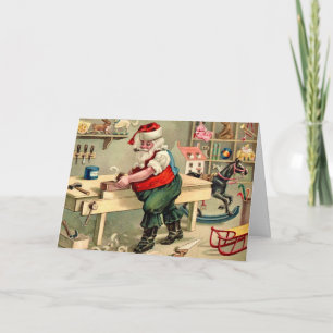 Kerstman werkplaats Vintage Kerstkaart Feestdagen Kaart