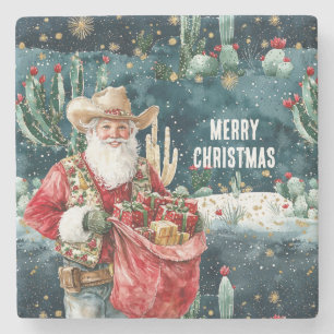 Kerstman Western Cowboy Kerstmis Stenen Onderzetter