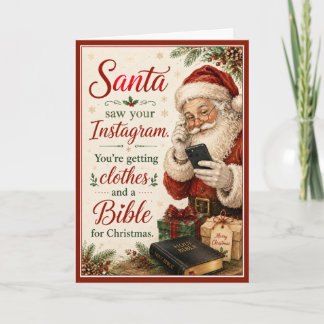Kerstman zag jouw Instagram Grappige Kerst Feestdagen Kaart