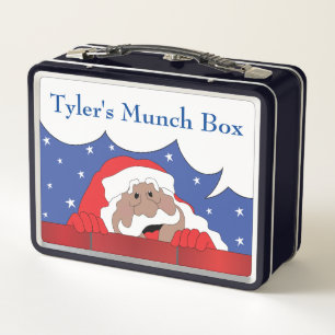 Kerstman zegt donkere tinten metalen lunchbox