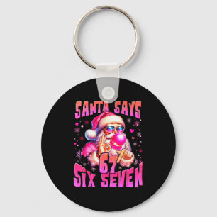 Kerstman zegt zes zeven 6 7 Meme Kerstman Roze Bub Sleutelhanger