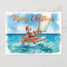 Kerstman Zeilt – Tropische Waterverf Kerst