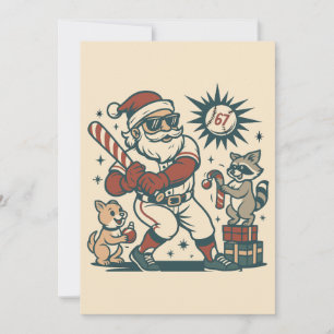 Kerstman zijn 67 Kerstmis-honkbalmeme Feestdagenkaart