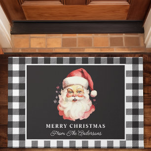 Kerstman Zwart Gingham Gepersonaliseerde Kerstmis Deurmat