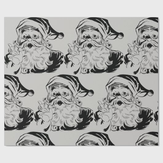 Kerstman Zwart & Grijs Kerst Cadeaupapier (Vlak)