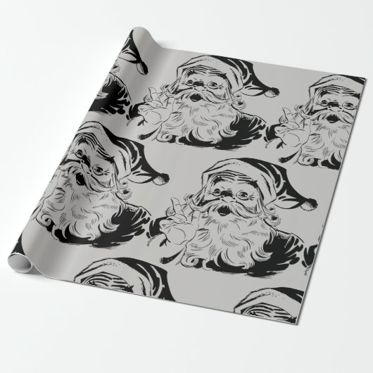 Kerstman Zwart & Grijs Kerst Cadeaupapier (Uitgerold)