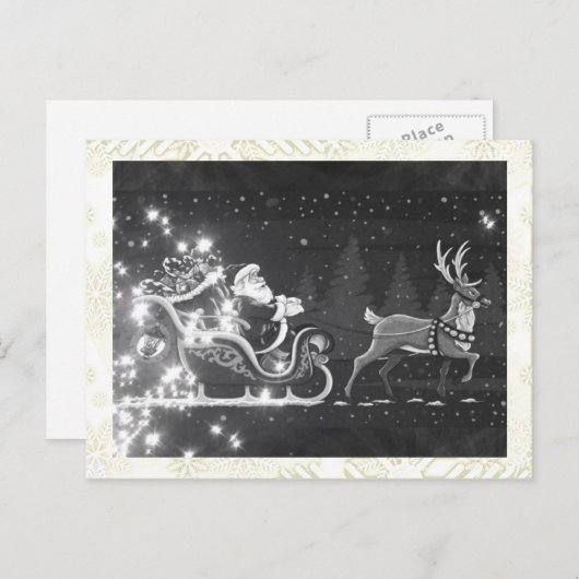 Kerstman zwart-wit Kerstman Feestdagenkaart (Voorkant / Achterkant)