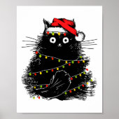 Kerstman zwarte kat verstrikt in kerstboom licht poster (Voorkant)