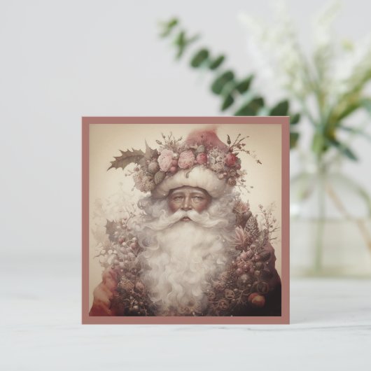 Kerstman Zwarte Kerstman - Rococo & Roze Bloemmoti Feestdagenkaart (Staand voorkant)