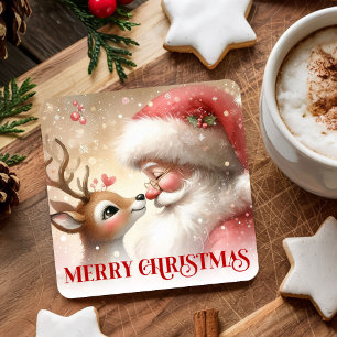 Kerstmancoasters in cartoonstijl met Sint en Rudol Vierkante Kartonnen Onderzetter