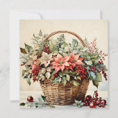Kerstmand met Poinsettia Bloemen, Bessen Feestdagenkaart (Voorkant)