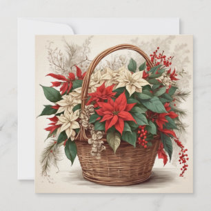 Kerstmand met rode, witte Poinsettia Bloem Feestdagenkaart
