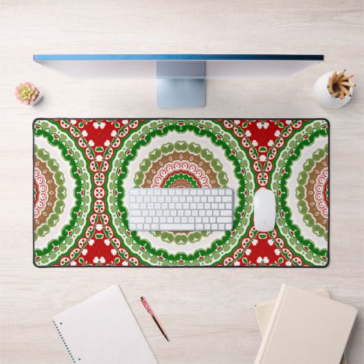 Kerstmandala in rood, groen en warm goud bureaumat (Kantoor 1)