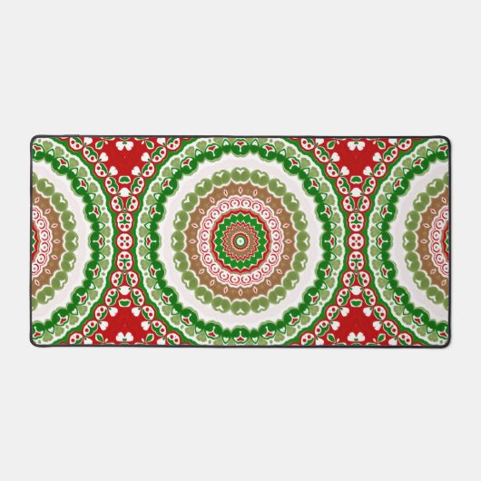Kerstmandala in rood, groen en warm goud bureaumat (Voorkant)