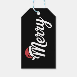 Kerstmanhoed in vet zwart Merry Christmas Cadeaulabel