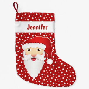 Kerstmanhoofd met personaliseerbare naam rood kleine kerstsok