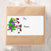 kerstmannen die bomen van en naar decorteren etiket (Insitu)