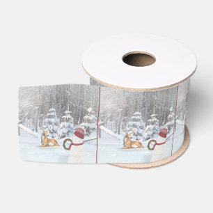 Kerstmannen en herten in besneeuwde winterbossen grosgrain lint