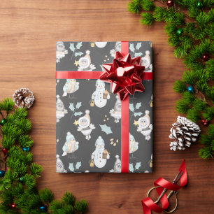 Kerstmannen en vogels cadeaupapier