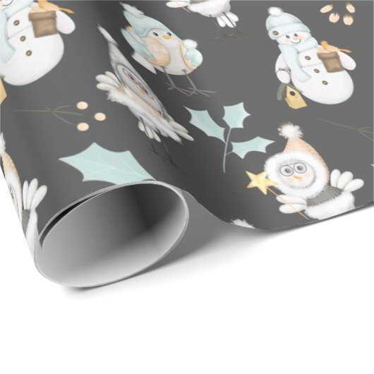 Kerstmannen en vogels cadeaupapier (Rol Hoek)