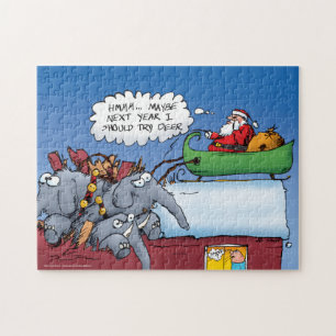 Kerstmannen Olifanten Grappige Vakantie Puzzel
