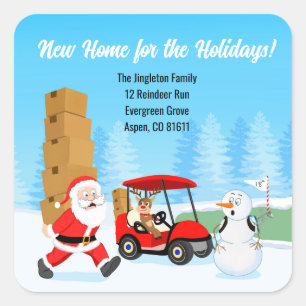 Kerstmannen verhuiskratten met rendieren op golfba vierkante sticker