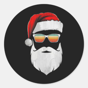 Kerstmannengezicht Retro Zonnebril Kerst T-Shirts Ronde Sticker