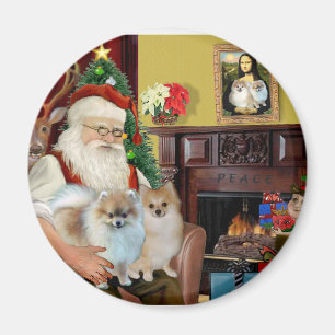 Kerstmannetje en zijn twee Pomeranians Magneet