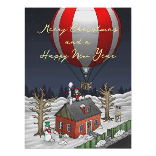 Kerstmannetje in een hete luchtballon perfect poster