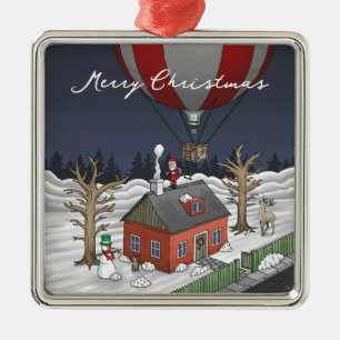Kerstmannetje in zijn Heete Lucht Ballon Metalen Ornament