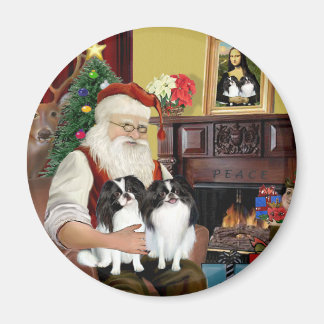 Kerstmannetje met 2 Japanse Spaniels Magneet